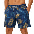 Herren-Badeshorts Größe M dunkelblau mit Blättermuster und Kordelzug