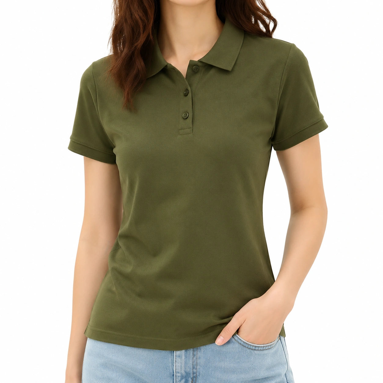 Damen Poloshirt Größe S Olivgrün Kurzarm Klassisch