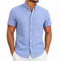 Herren Kurzarmhemd XL hellblau kariert mit Button-Down-Kragen