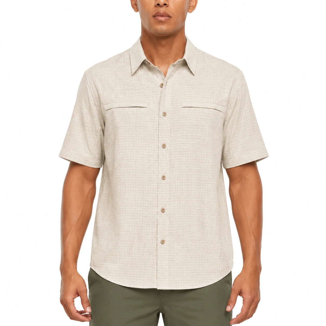 Herren Kurzarmhemd XL aus Webstoff in Beige mit Brusttaschen