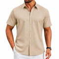 Herren Kurzarmhemd Größe M Beige mit Umlegekragen und Knopfleiste