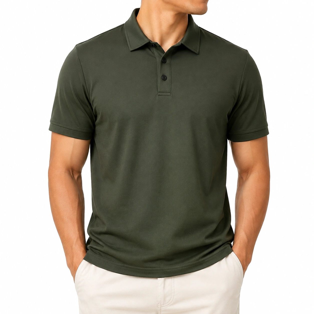 Herren Poloshirt Größe L Olivgrün Kurzarm mit Kragen