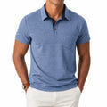 Herren Poloshirt L Blau strukturiertes Textil Kurzarm mit Brusttasche