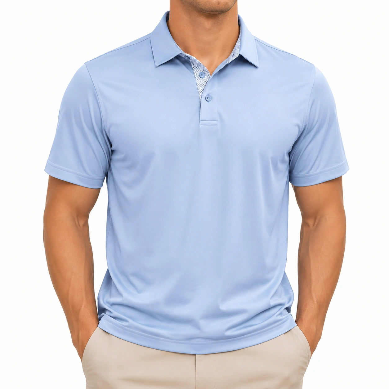 Herren Poloshirt XL Hellblau aus glattem Funktionsmaterial mit Kurzarm