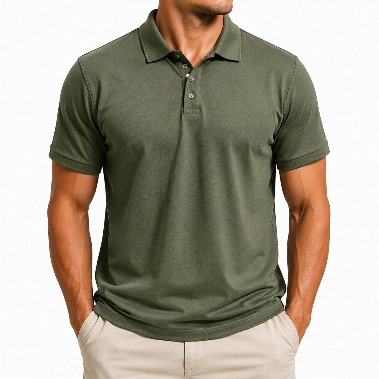 Herren Poloshirt Größe M olivgrün aus Textil für Freizeit mit Kurzarm