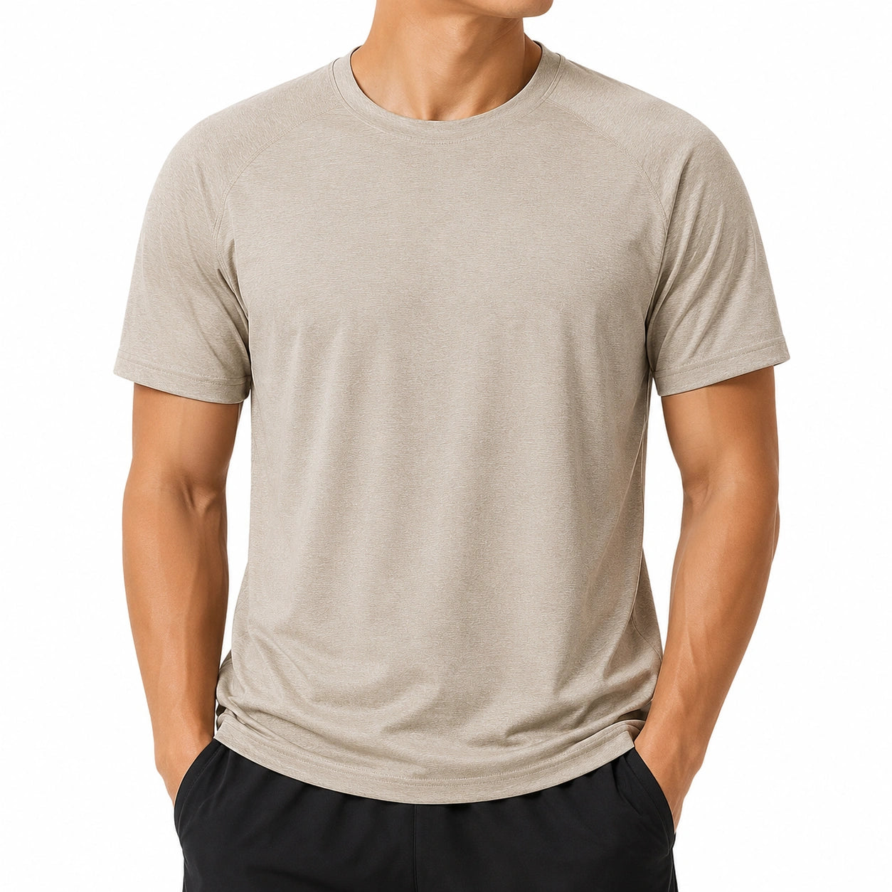 Herren T-Shirt Größe M aus Textil in Beige mit Raglanärmeln