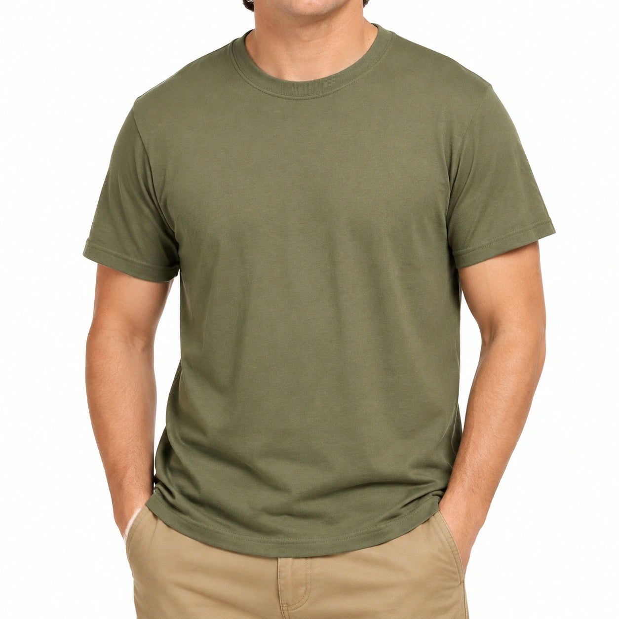 Herren T-Shirt L aus Textil Olivgrün mit Rundhalsausschnitt Kurzarm