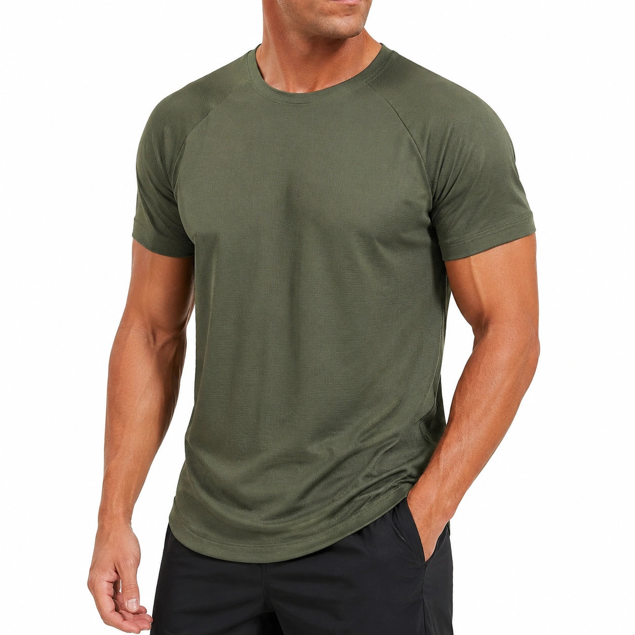 Herren T-Shirt Größe L Olivgrün Kurzarm Sportlich