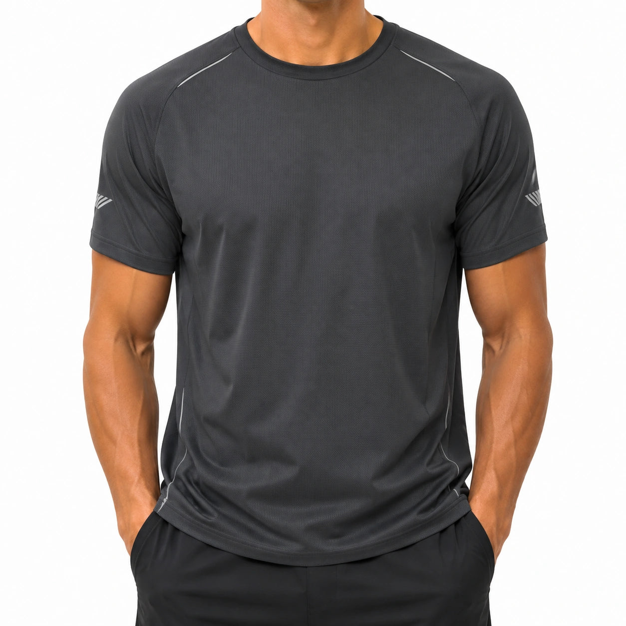 Herren Sport T-Shirt Größe M aus Kunstfaser in Anthrazit mit reflektierenden Details