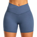 Damen Radlerhose L aus elastischem Kunstfaserstoff Blau mit hohem V-Bund für Sport und Yoga