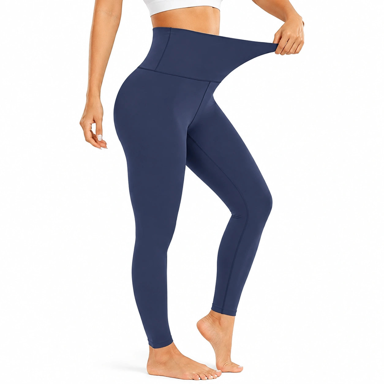 Damen Leggings Größe M aus elastischem Textil in Dunkelblau mit hohem Bund für Yoga und Fitness