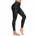 Damen Sportleggings Größe L aus elastischem Synthetikgewebe in Schwarz Grau mit Camouflage Muster